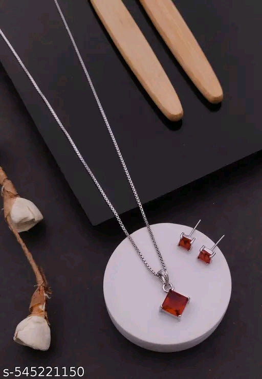 Colour diamond silver chain with earrings