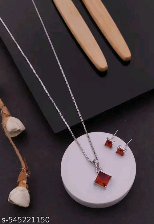 Colour diamond silver chain with earrings