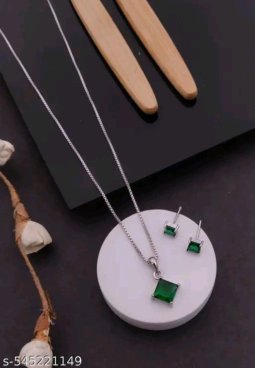Colour diamond silver chain with earrings