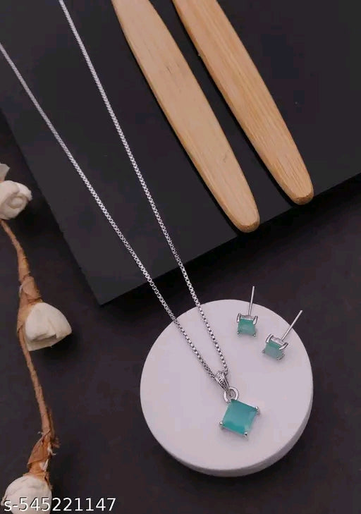 Colour diamond silver chain with earrings