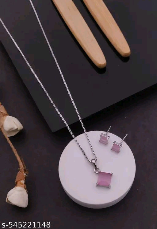 Colour diamond silver chain with earrings